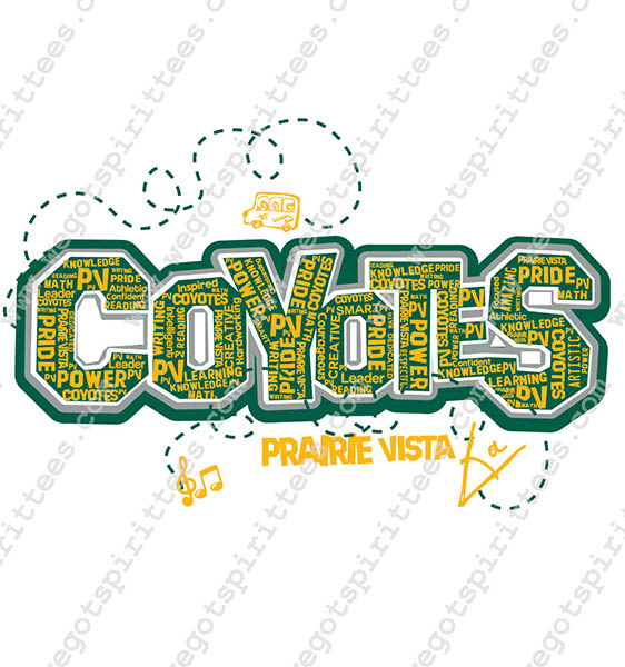 prairie Vista Elementary, Coyotes, Elementary Spirit T Shirt 433, Elementary Spirit T shirt idea, Elementary Spirit, Elementary Spirit T Shirt, Custom T Shirt fort worth texas, Texas, Elementary Spirit T Shirt design, Elementary Tees